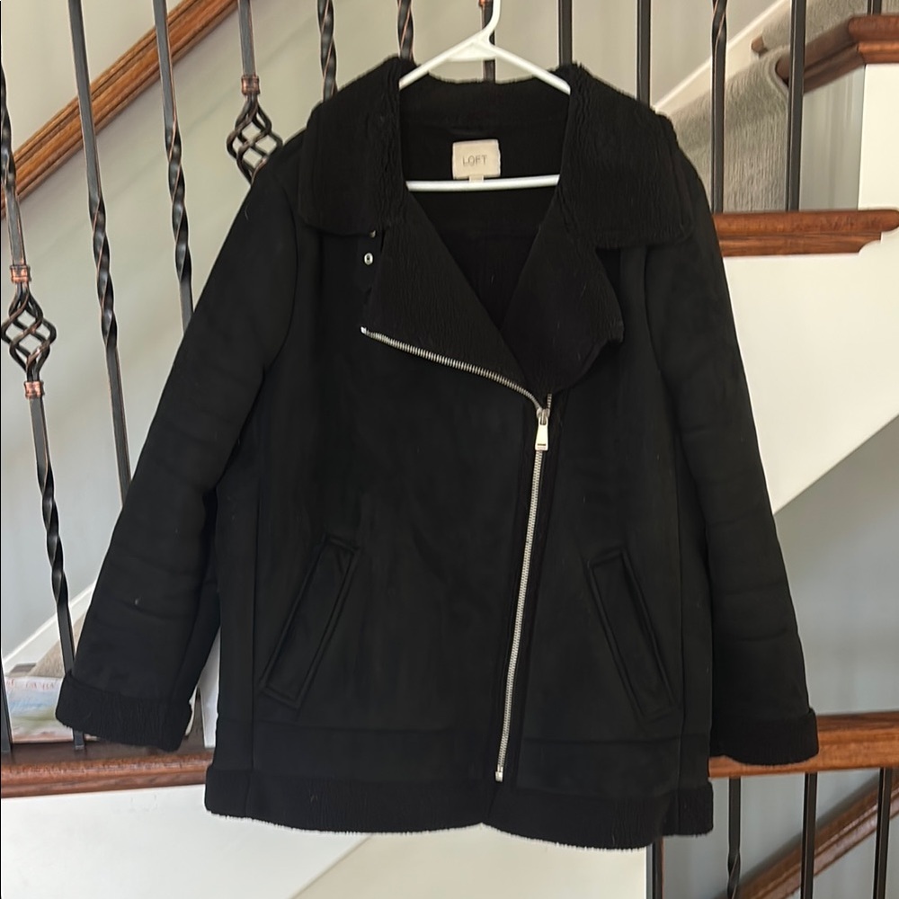 LOFT Black Teddy Jacket Asymmetrical Design